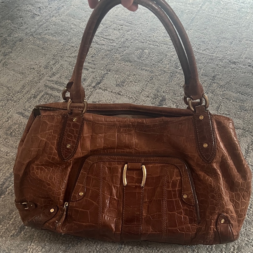 Cole Haan Brown Crocodile-Embossed Leather Handbag